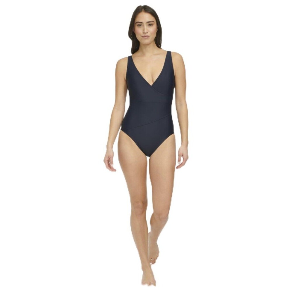 Tommy Hilfiger Women's Classic V-Neck One Piece Swimsuit, Sky Captain, 8